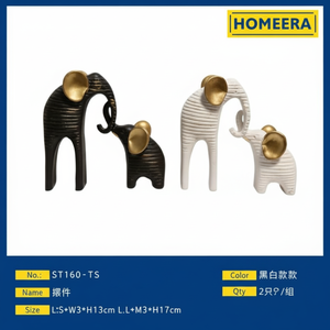 Figurine di elefanti in resina bianca e nera impostano sculture di decorazioni per la casa di più dimensioni - Product Image 1
