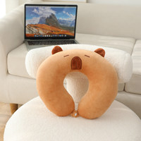 Vente en gros Capybara Oreiller de voyage en forme de U Oreiller en peluche pour appuie-tête en forme de cou Oreiller en peluche pour avion, train, voiture, bureau