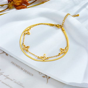 European American Fashion Butterfly Anklet Gold Stainless Steel Multi Layered Chain Women's Party Foot Ornament - Product Image 2