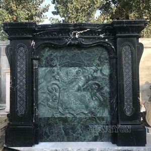Custom Victorian Antique Style Black Marble Hearth and <strong>Back</strong> <strong>Panel</strong> Natural Stone <strong>Fireplace</strong> - Product Image 3