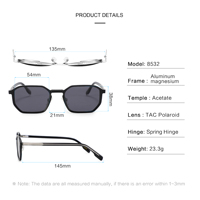 Lunettes de soleil polarisées UV400 pour hommes, légères, en acétate de magnésium et d'aluminium, avec verres gris solides, idéales pour la conduite et les voyages