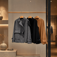 Manteau en laine double face court pour femme, col montant, revers irrégulier, gris, noir, camel, plusieurs coloris disponibles