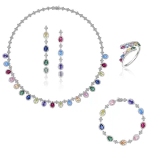 2023经典珠宝套装精致迪拜女性彩色项链耳环戒指手链宴会饰品