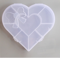 Boîte de rangement transparente en plastique PP en forme de cœur avec séparateurs pour bijoux, strass et nail art