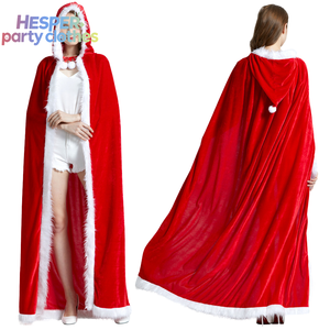เสื้อคลุมฮู้ดกำมะหยี่สีแดงสำหรับผู้หญิง HESPER แต่งขอบขนเฟอร์ สำหรับคริสต์มาส ชุดคอสเพลย์ซานตาคลอสแบบใหม่ - Product Image 1