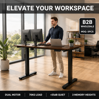Bureau debout électrique ergonomique marron à hauteur réglable avec commande numérique pour mobilier de bureau professionnel