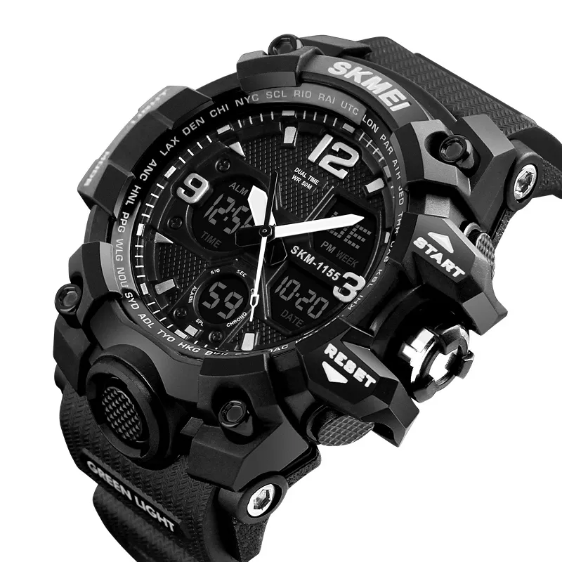 Skmei 1155B cronografo prezzo all'ingrosso di fabbrica LED impermeabile personalizzato marca orologio digitale sport orologio da polso da uomo