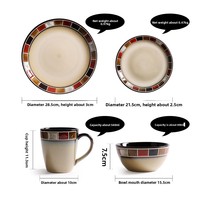 Ensemble de vaisselle créatif en céramique de style américain, luxe léger rétro, série à carreaux rouges, compatible micro-ondes (assiette, bol, tasse, mug)