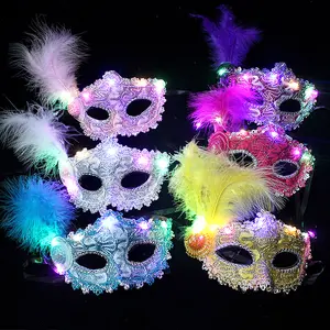 Baige Carnival Princess Glow Feather Masks Painted Lace Feather Mask Party Dance Glow Mask For Women
