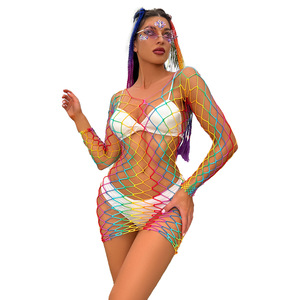 Vêtements de plage d'été, bikini, tenue de boîte de nuit, vêtements <span class=keywords><strong>sexy</strong></span> pour filles, lingerie en résille colorée avec décoration en dentelle - Product Image 5