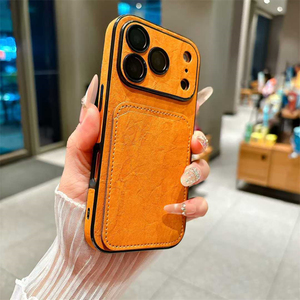 Funda para Teléfono con Ranura para Tarjetas, Protección de Lente Mate con Patrón de Cuero Arrugado para Otoño e Invierno, para iPhone 18 17 16 15 13 Pro Max - Product Image 1