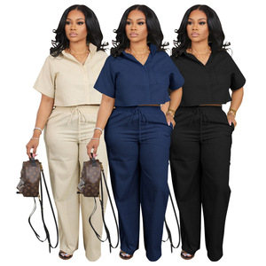Ropa <span class=keywords><strong>de</strong></span> oficina informal Europea americana para <span class=keywords><strong>mujer</strong></span>, conjunto <span class=keywords><strong>de</strong></span> <span class=keywords><strong>lino</strong></span> <span class=keywords><strong>de</strong></span> dos piezas, camisa <span class=keywords><strong>de</strong></span> manga corta sólida, decoración con botones, <span class=keywords><strong>pantalones</strong></span> <span class=keywords><strong>cortos</strong></span> <span class=keywords><strong>de</strong></span> verano - Product Image 2