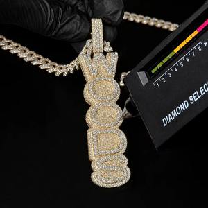 Ciondolo Personalizzato con Nome Verticale in Moissanite, Argento Sterling 925 Placcato Rodio/Oro, Gioielli Hip Hop, Ciondoli con Lettere Ghiacciate - Product Image 2