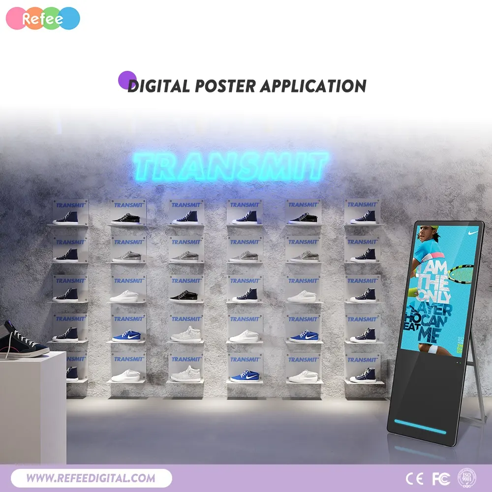 Papan Iklan Digital 40 Inci Android Poster Digital Pemutar Media Stan Lantai Dalam Ruangan Papan Iklan Layar