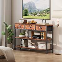 Console de présentation moderne rustique en forme d'œuf avec 3 étagères de rangement, table basse à 3 tiroirs pour entrée, salon, couloir, villa