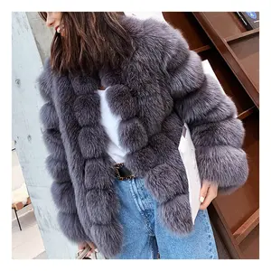 Giacche in vera pelliccia di volpe invernale corta da donna di alta qualità Furry Thick Warm Custom Plus Size 5x Blue Fur Coat