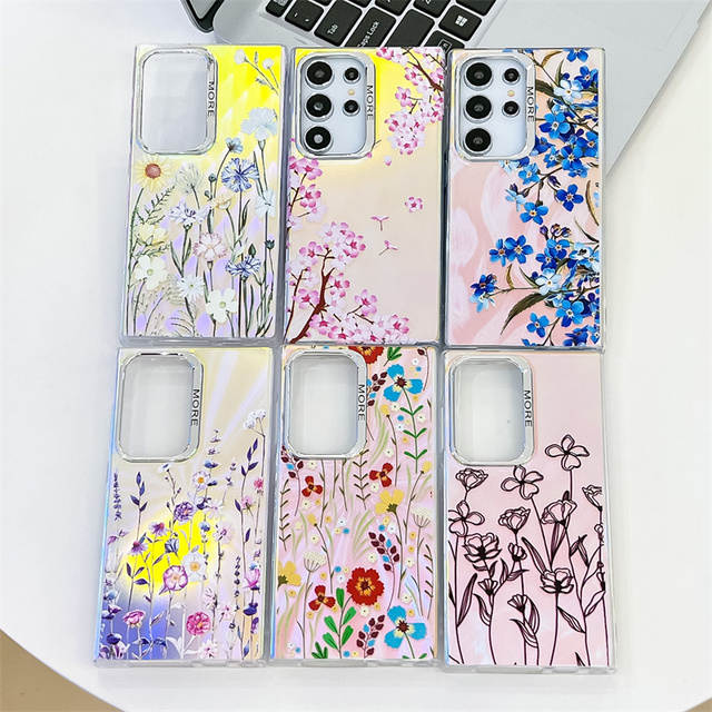 Aesthetic IMD Floral Pattern Design Elctroplated Phone Cover for Girl Women for Samsung S23 FE S25 Plus S24 Ultra Phone Case