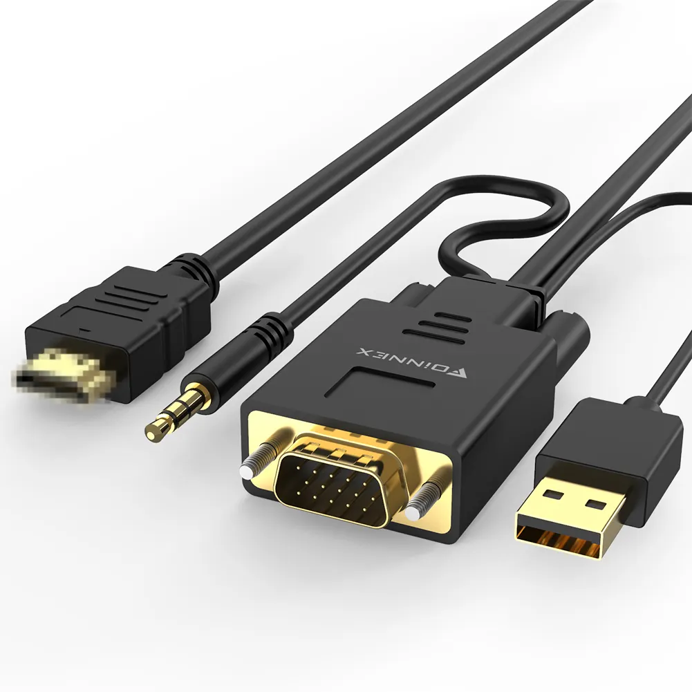 Cabo conversor VGA para HD 1080P 5V USB HD macho para VGA fêmea Adaptador de vídeo com suporte para VGA de 24 bits