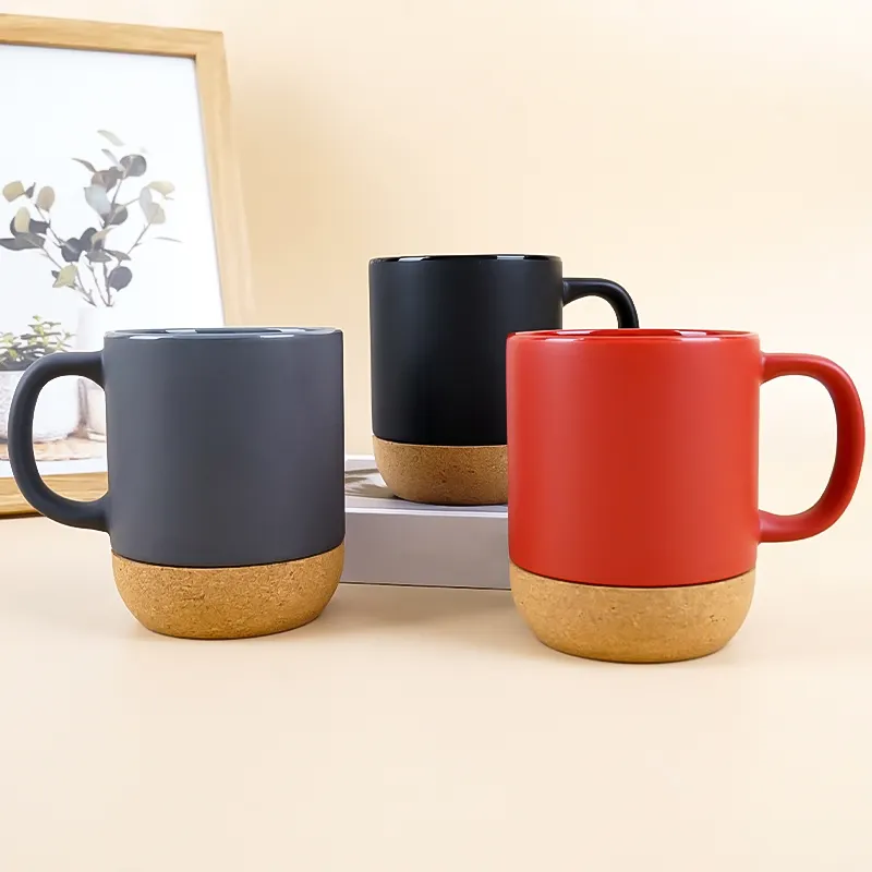 Wholesale Home 350ml Solid Color Matte Finished Ceramic Coffee Mug With Creative Cork Bottom