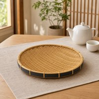 Panier à muffins rond en PP tissé motif bambou, qualité alimentaire, facile à nettoyer, durable, pour présentation et service en boulangerie et sur comptoir de desserts