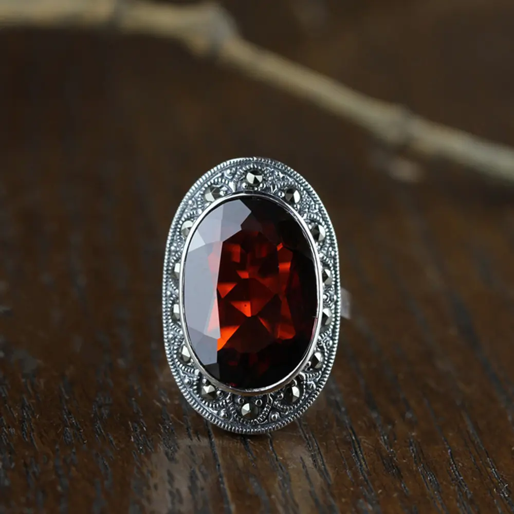 Batu Permata Garnet Besar 925 Sterling Silver, Perhiasan Batu Permata Bisa Disesuaikan