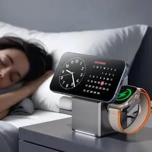 Chargeur rapide 15W, chargeur sans fil magnétique stable 3-en-1 avec lampe LED, <span class=keywords><strong>c</strong></span>âble Type <span class=keywords><strong>C</strong></span>, écouteurs - Product Image 4