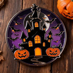 Горячая распродажа: Коллекционные монеты к Хэллоуину оптом – Монеты с мультяшными персонажами «Тыква и Старый замок», 3D/2D эмалированные металлические монеты на заказ - Product Image 2