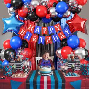 Ensemble de ballons pour fête sur le thème des <span class=keywords><strong>super</strong></span>-héros, décorations pour anniversaire, comprenant un kit de ballons, une bannière Joyeux Anniversaire, un rideau à franges - Product Image 2