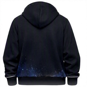 Custom cotton rhinestone Unisex Black Hoodie With Galaxy Butterfly Print Regular Fit Casual Knitted Sweatshirt Autumn Wear - Product Image 2