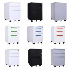 Industrial Metal Pedestal Locker Wheels White Black Steel 3 Drawers Mobile Filing Cabinet for School Hotel <b>Desk</b> Table Bedside - Product Image 1