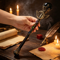 Bâton de cristal d'obsidienne Wicca avec pierres précieuses des chakras - Accessoire d'autel gothique et de divination