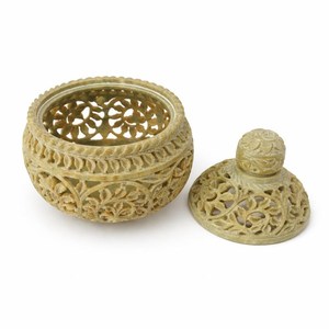 Carved Stone Incense <b>Burner</b> With Intricate Floral Pattern Antique Style Home Decoration Piece Elegant Aromatherapy Holder Decor - Product Image 2