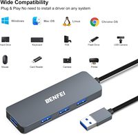 BENFEI USB 3,0 Hub 4 puertos, concentrador USB ultradelgado con cable extendido de 1 metro, compatible con MacBook, Mac Pro, Mac Mini, iMac