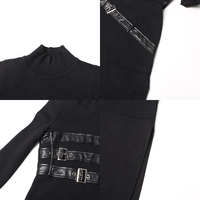 Punk Rollkragen-Kleid mit PU-Riemen-Dekor, Figurbetontes Midikleid für Damen, Einfarbiges Langarm-Strickkleid im Punk-Stil für Nachtclubs, Großhandel