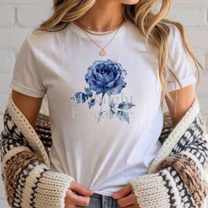 OEM ODM Blue Rose Floral Elegance T <strong>Shirt</strong> with text - Product Image 1