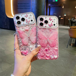 Funda de teléfono con diseño de mariposa, brillante, transparente, con diamantes, estilo IMD, para chicas, compatible con iPhone 18, 17, 16, 15, a prueba de golpes. - Product Image 1