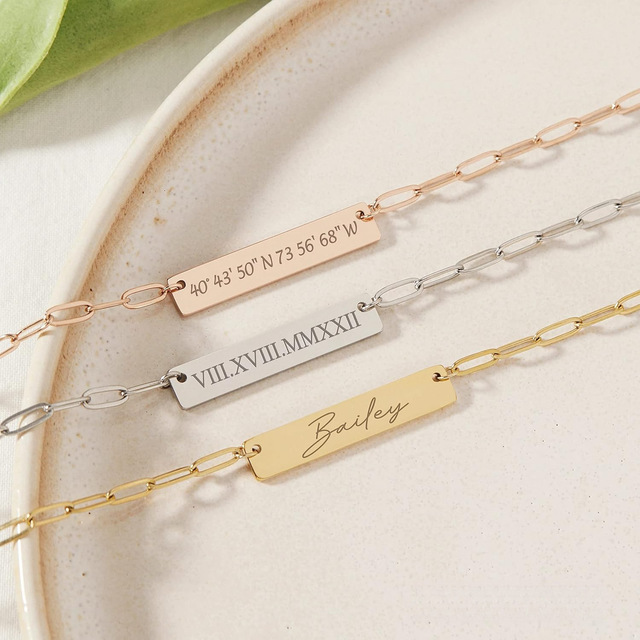 Custom Jewelry Laser Engraved Rectangular English Letter Pendant 18K Stainless Steel DIY Creative Name Shape Chain Necklace