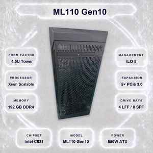 ML110 Gen10 Tower-Server 4,5U Xeon Scalable Bronze Silver C621 6-DIMM 192GB PCIe 3.0 Virtualisierung [4,5U Tower-Server 44 x 19] - Product Image 1