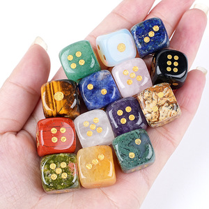 Dés en cristal naturel pour jeux de société transfrontaliers, en Agate et Jade sculptés, à coins arrondis, 15 mm, numérotés, en <span class=keywords><strong>pierre</strong></span> semi-précieuse dorée - Product Image 1