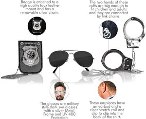 Disfraz de Policía para Adultos, Unisex, con Insignia del FBI, Esposas y Auricular de Espía - Material de Poliéster - En Stock en China - Product Image 3