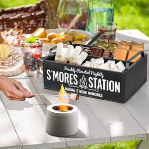 Modern <span class=keywords><strong>Farmhouse</strong></span> S'Mores Bar Titular com Acessório Esculpido Organizador Smores Polido Maker Box com Alças Estilo de Arte Moderna - Product Image 4