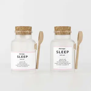 Venta al por Mayor de Frascos de Plástico ABS para Sales de Baño <span class=keywords><strong>con</strong></span> Cuchara de Madera y Tapa de Corcho de 100 ml para Envasado de Cosméticos - Product Image 1