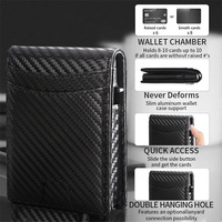 Portefeuille à deux volets en fibre de carbone pour homme Portefeuille mince en cuir PU RFID Étui automatique en aluminium escamotable Porte-cartes magnétique