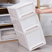 Boîte de rangement, organisateur de bureau, classeur de vêtements pour la maison, style japonais, type tiroir, en plastique transparent blanc, empilable