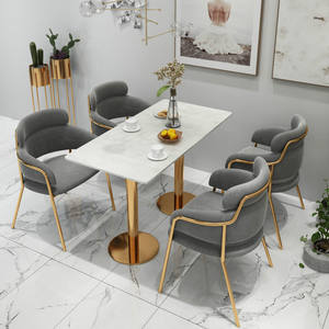Mesa y Sillas de Área de Negociación <span class=keywords><strong>Casual</strong></span> para Cafetería Nórdica, Silla de Terciopelo Rosa de Lujo Ligero - Product Image 4