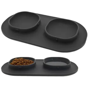 Modern Silicone Large Double Trouble No-Spill Dog Food Bowls For Food And Water