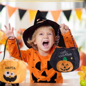 Bolsas de Halloween para Dulces, Portátiles, de Peluche, con Bordado de Calabaza, Reutilizables, para Niños, Fiestas Infantiles - Product Image 6