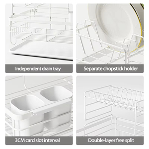 Estante de secado de platos de Metal de 2 niveles, organizador de platos de cocina ajustable con escurridor sobre el fregadero, soporte de almacenamiento de cubiertos - Product Image 6