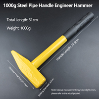 Marteau de menuiserie multifonctionnel avec manche en acier revêtu jaune, en acier à haute teneur en carbone, pour le positionnement et le travail du bois