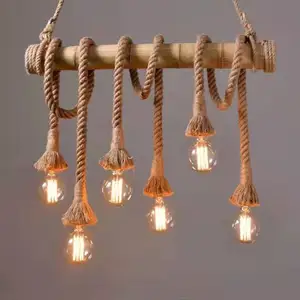 Vintage Rope bamboo Pendant Lights ceiling hanging Loft Lights Hemp Rope art chandelier led lamp for cafe lights decorative